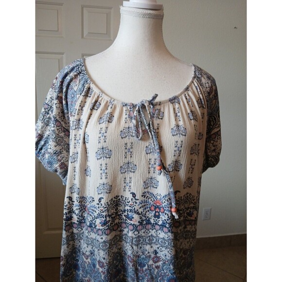 I.B Diffusion Womens Blouse Blue Floral Short Sleves Size Large - Picture 6 of 13